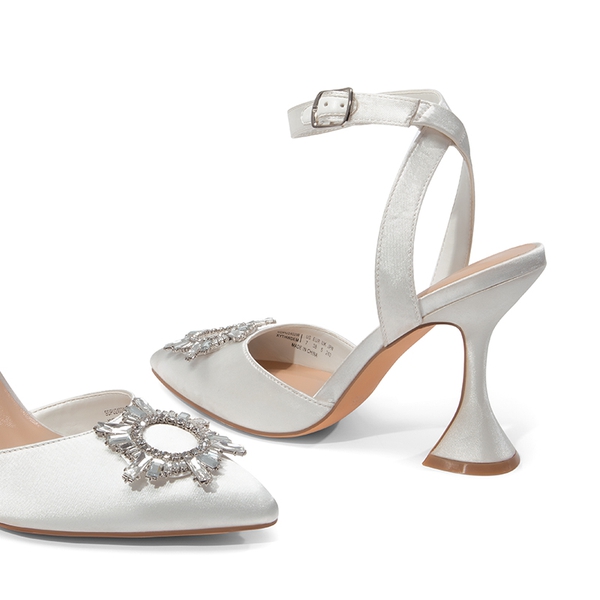 Sparkling Spool Heel Pumps - WHITE-SATIN - 5